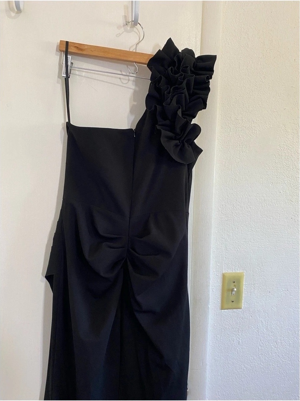 Xscape Black One-Shoulder Ruffle Evening Gown - Picture 6 of 9
